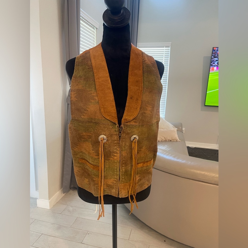 VICHEN of USA Genuine pig skin print Leather Western Zip Up unisex Vest S